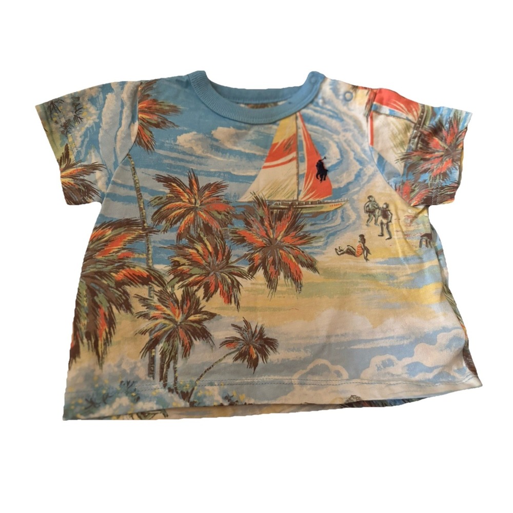 Polo Ralph Lauren T-Shirt BABY Boys 3 Months Tropical Beach Print Short Sleeve